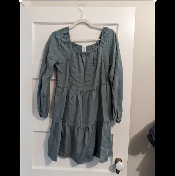 Anthropologie | Dresses | Anthropologie Amadi Verity Tencel Moss Green  Tiered Tunic Swing Dress Size Small | Poshmark